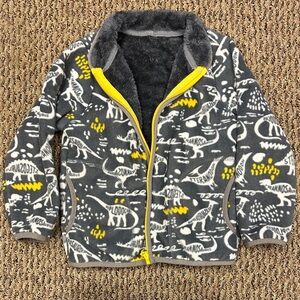 Toddler boy’s Gray and Yellow Dinosaur Print Fleece Jacket